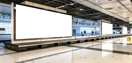 Naklejka premium Near a city arts center, chic vertical blank billboards attract viewers of cultural events.