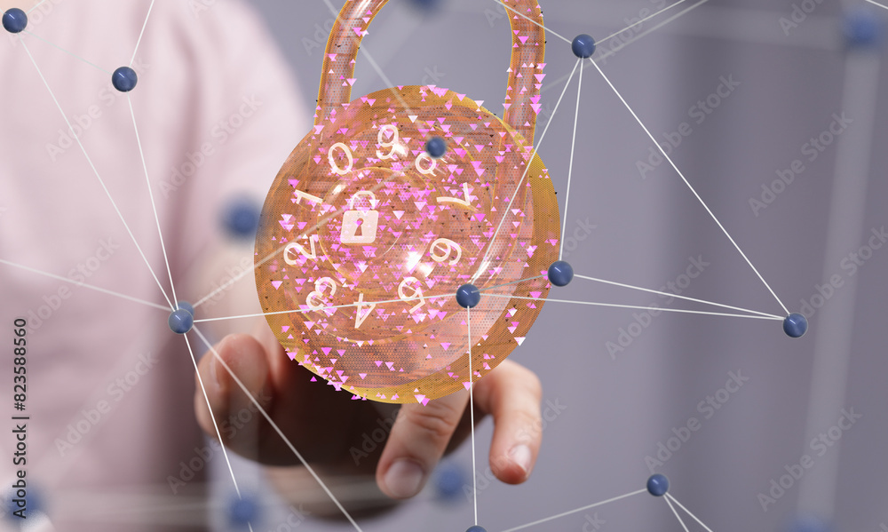 Poster cybersecurity and information or network protection. future technology web