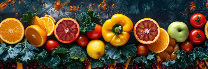 A Colorful Display of Zeaxanthin Rich Fruits and Vegetables on a Rustic Wooden Surface