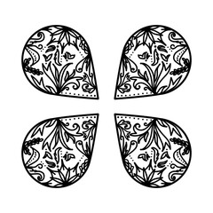 Doodle illustration abstract inspired by leaf clover , water drop , batik , egg , nature , mandala hand drawn frame that can be used for  sticker, book, scrapbook, icon, decoration, e.t.c