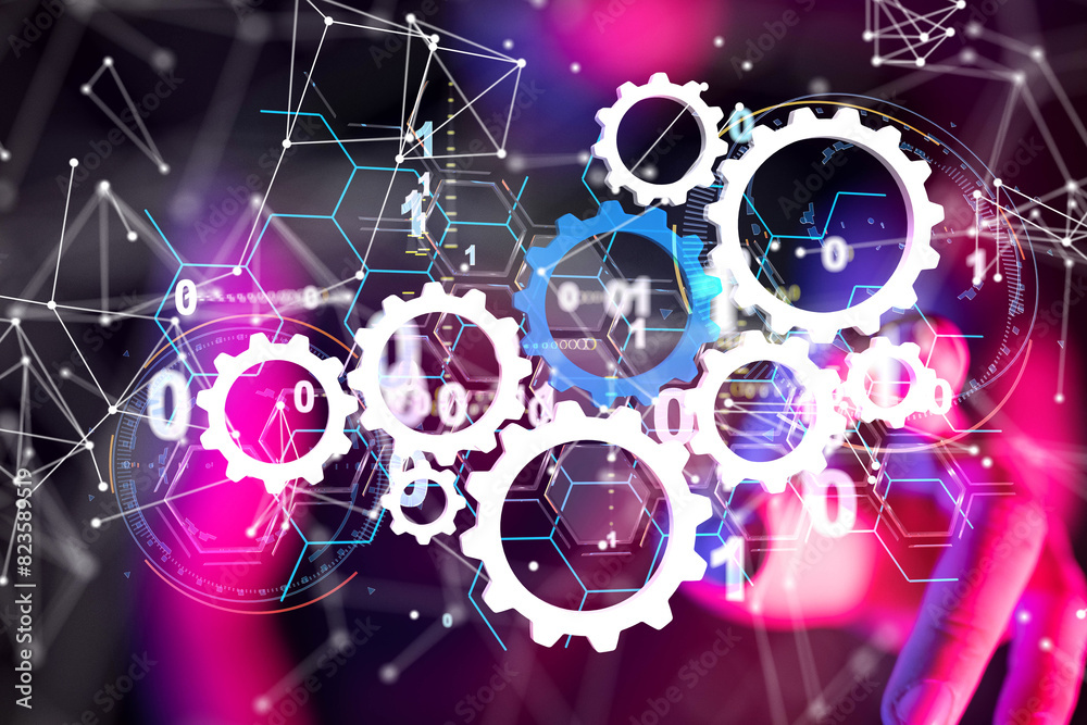 Aufkleber Neural network 3D illustration. Big data and cybersecurity