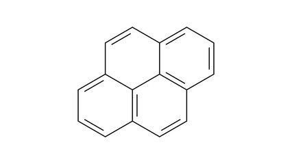pyrene molecule, structural chemical formula, ball-and-stick model, isolated image polycyclic aromatic hydrocarbon