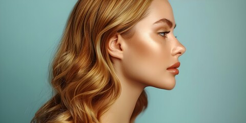 Profile of a beautiful woman with long shiny wavy hair. Concept Beauty, Long hair, Shiny, Wavy, Portrait