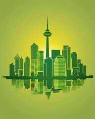 Minimalist urban skyline vector art  cityscape in noon sun with clean lines and limited colors