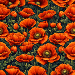 Fototapeta premium Seamless pattern bright colored background with flowers poppy for wallpaper, banner, flyer, card