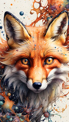 Fox and galaxy, watercolor style