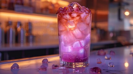 Trendy Beverage - A colorful cocktail, served in a unique glass