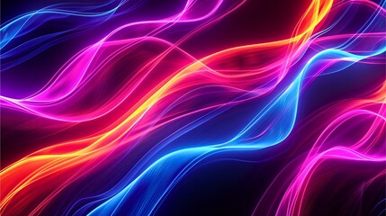 Swirling colorful bright neon lines and curves create a futuristic abstract background