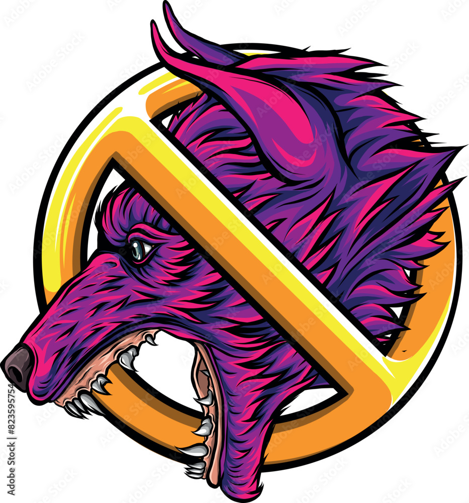 Sticker colored wolf head mascotn vector illustration design