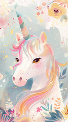 Majestic unicorn prancing through a vibrant field of blooming flowers, embodying a whimsical and enchanting essence in a magical setting.