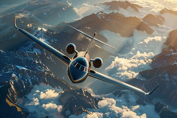 a plane flying over mountains - Powered by Adobe