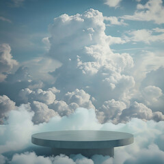 An empty platform as a mockup in the sky with clouds in the background