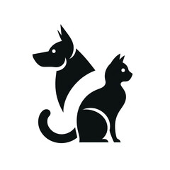 Minimalist dog and cat logo silhouette on white background
