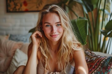Naklejka premium Happy life happy people concept. Portrait of a beautiful woman