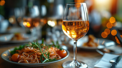 glasses of wine stand on a festive table