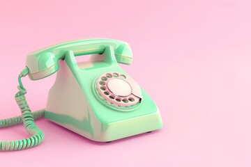 Green Vintage Retro Telephone Handset Hanfing on Pink background