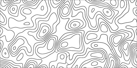 Abstract Topographic line art background. Mountain topographic terrain map background with white shape lines.Geographic map conceptual design.Black on white contour height lines.