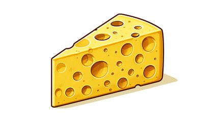 A simple illustration of a wedge of yellow cheese with holes, on a transparent background