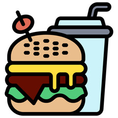 Burger lineal multi color icon, related to street food theme. use for modern concept, web and app development