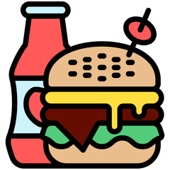 Burger lineal multi color icon, related to street food theme. use for modern concept, web and app development