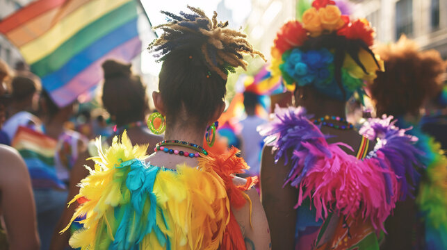 A group of people with rainbow umbrellas at a pride parade
