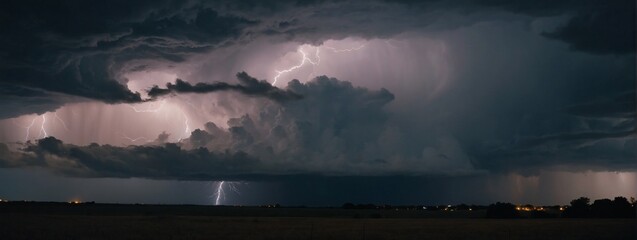 Sinister storm brewing with ominous dark clouds and flickers of lightning