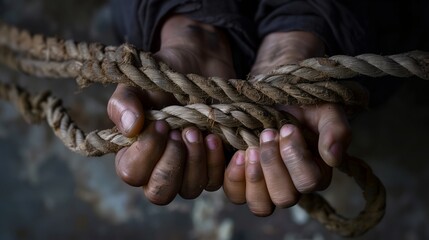 a person holding a rope with their hands
