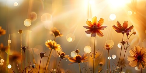 Summer Sunbeams Illuminate a Vibrant Wildflower Meadow with Bokeh Lights. Concept Nature Photography, Wildflowers, Summer Sunbeams, Bokeh Lights, Vibrant Meadow
