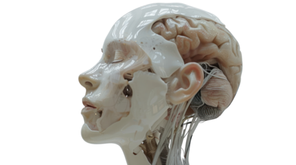 Head and brain machine learning and artificial intelligence on a white background