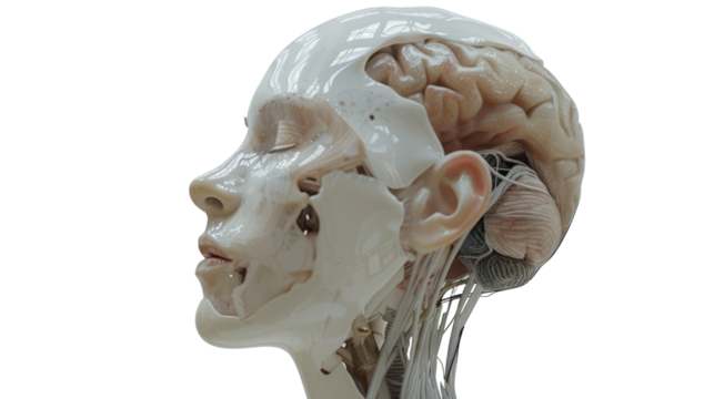Head and brain machine learning and artificial intelligence on a white background