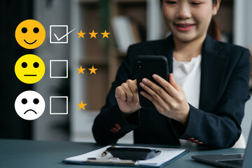 User give rating to service experience on online application smartphone.