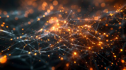 A stunning visual of glowing orange and blue network connections, symbolizing communication, technology, and data flow in a digital universe.