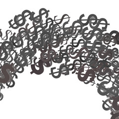 Falling dollar sign. 3D rendering.