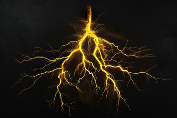 yellow lightning on the night sky background