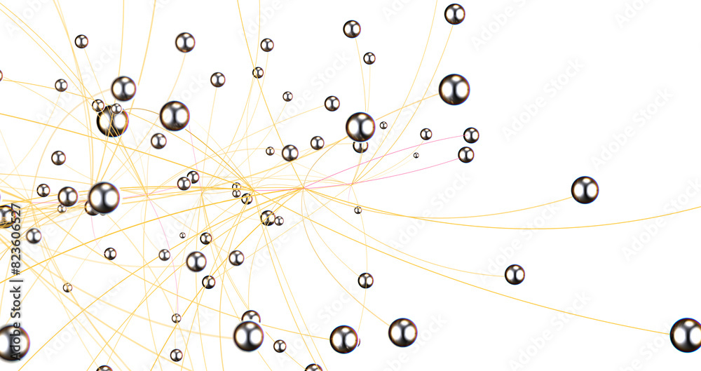 Poster Multi color connected lines and dots network 3d illustration