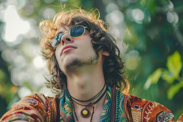 Portrait of a hippie young man in spectacles