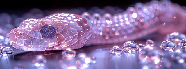 3D snake, New Year, made of clear diamonds, shiny translucent, simple bright clear background with diamond texture, light reflection effect, high resolution, detailed texture, sparkling effect, bright