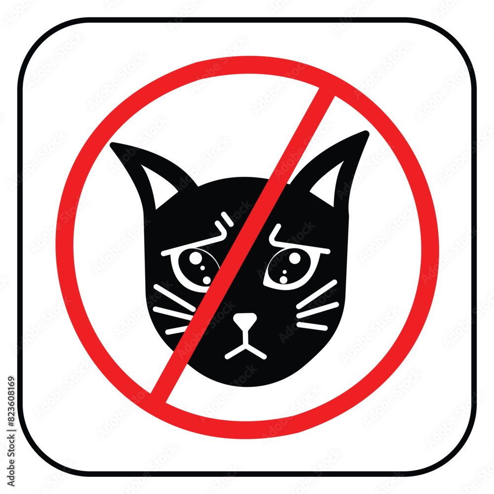 Sticker no cats or pets allowed icon sign with red circle cross illustration isolated on square white backgr