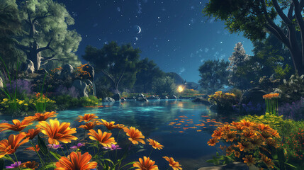 Cosmic Gardens - Gardens with planets, stars, and cosmic elements.