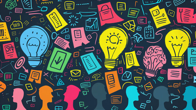 Brainstorming, group thinking, group discussion, meeting, ideas, innovation, creative thinking, brainstorming meeting, inspiration, insights, collective thinking, ideation 
