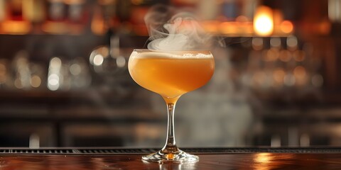 Classic Cocktail Set on Bar with Smoky Background. Concept Cocktail Photography, Bar Setup, Smoky...