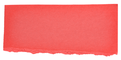 Isolated red cut out torn piece of blank paper note cardboard with texture and copy space for text, transparent png background design element
