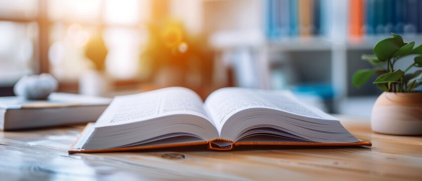 Open book with pages highlighting various training modules, certifications, and career paths. Isolated background, minimalist design, vibrant colors, space for text.