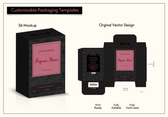Box packaging die-cut template design. 3d mock-up of colorful and creative box design frames, for packaging, and design of Fragrance Box products Isolated on the background. vector illustration