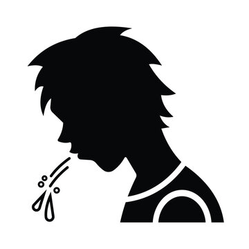 recommend clip art: Man silhouette spitting saliva icon sign illustration shadow isolated on square white background. Simple flat cartoon art styled drawing for poster prints.