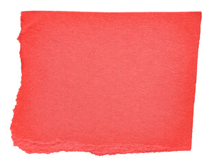 Isolated red cut out torn piece of blank paper note cardboard with texture and copy space for text, transparent png background design element
