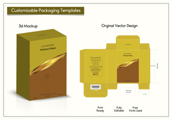 Premium Perfume Packaging Design Luxury 3d Box die line, Box Mockup labels, frames and Design elements, 3d Illustration, Vector design Template.