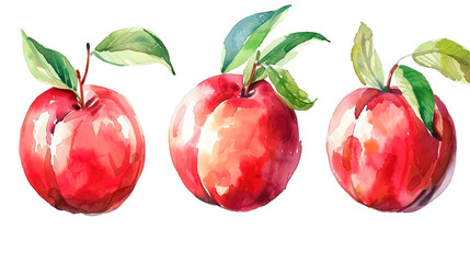 watercolor_Nectarine_on_the_white_background