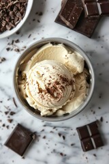 Ice cream with chocolate chips top view