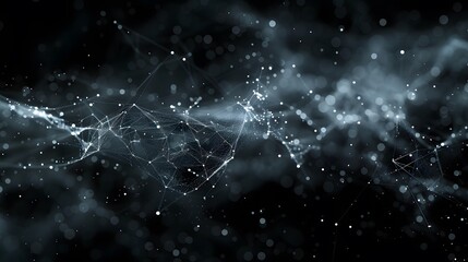 Fototapeta premium Abstract futuristic digital network concept background pattern with interconnected lines and particles floating in dark space.